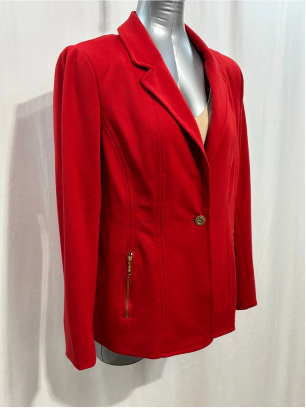 Women's Rafaella Studio Red Blazer Jacket with Leopard Lining Gold Zips Size 12